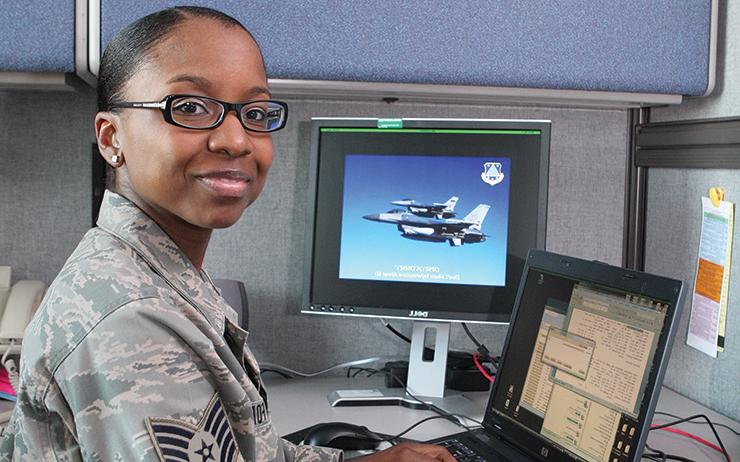 Air Force student using computer